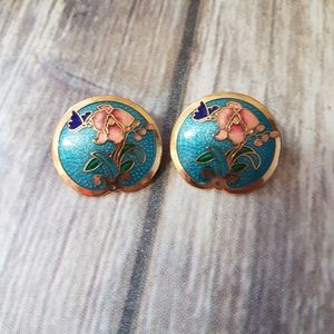 Siti Orchid Cloisonné Gold Tone earrings